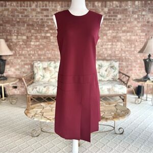 Samuel Dong Dress Textured Stretch Knit Burgundy Asymmetrical Sheath Mini Chic 6